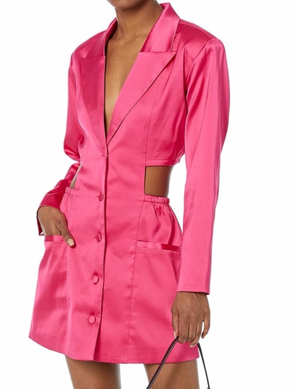 Hot Pink Satin Blazer Mini Dress